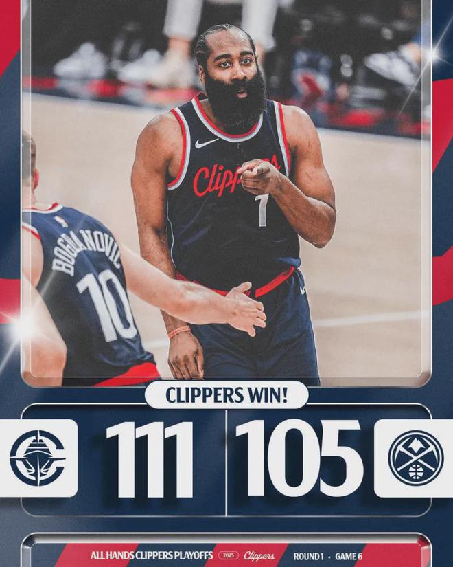 NBA 季后赛首轮快船胜掘金 3-3 平将迎抢七 哈登爆发