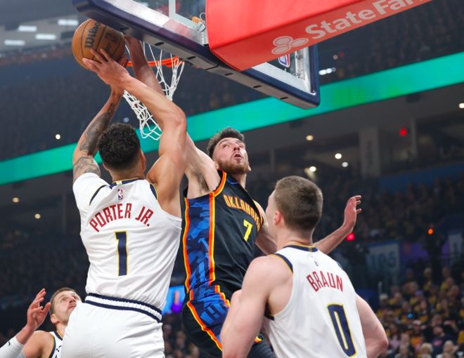 5月6日NBA季后赛半决赛G1：雷霆主场对阵掘金，最终掘金逆转获胜