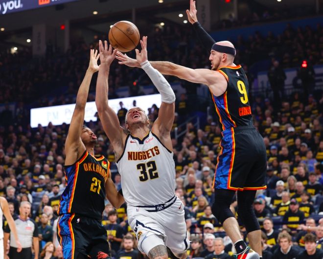 5月8日NBA季后赛半决赛G2：雷霆主场大破掘金，比分1-1平