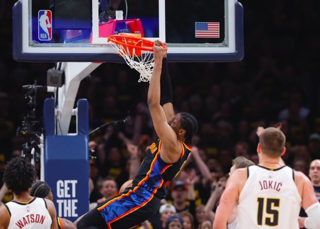 5月8日NBA季后赛半决赛G2：雷霆主场大破掘金，比分1-1平